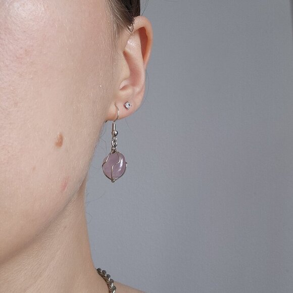 Purple crystal silver fairy elf earrings ✦ translucent gem dangle earrings ✦ - Picture 7 of 7